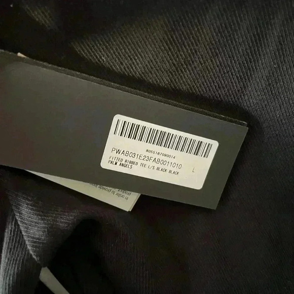 NWT PALM ANGELS FITTED RIBBED LONG SLEEVE CROPPED RIBBED T-SHIRT TEE BLACK L - Picture 11 of 11